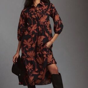 Anthropologie Maeve Bettina Tiered Shirt Dress in Cedar